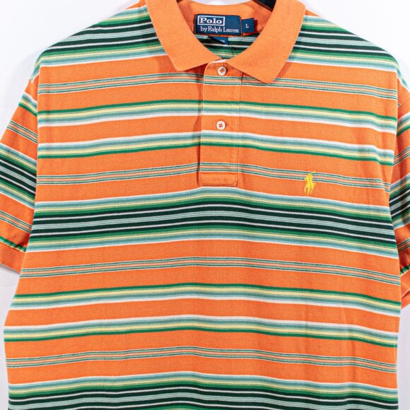 Polo Ralph Lauren Pony Striped Polo Shirt Y2K Preppy - Picture 3 of 5